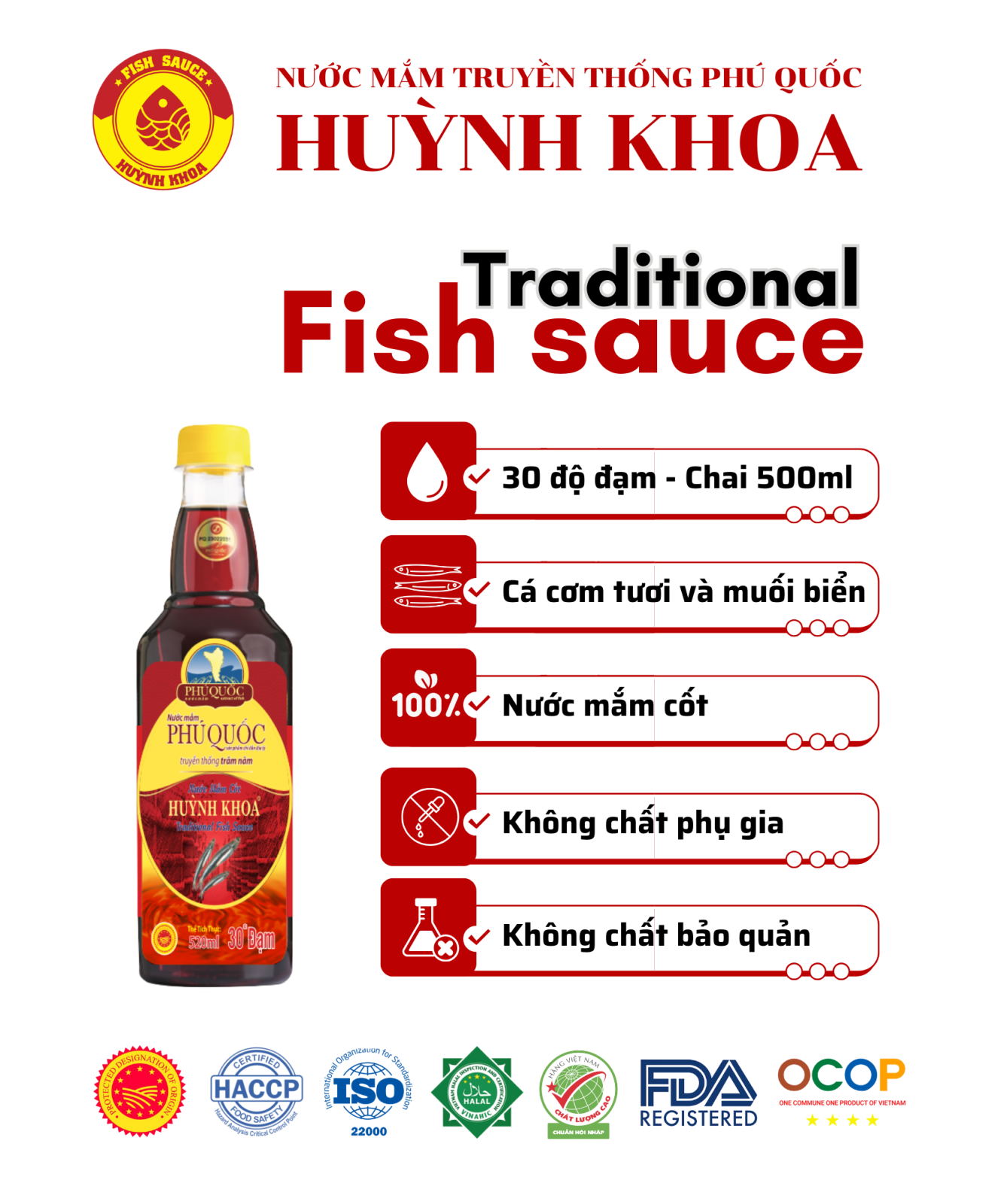Nước Mắm Truyền Thống Cốt Nhĩ 30 Đạm Chai 500ml