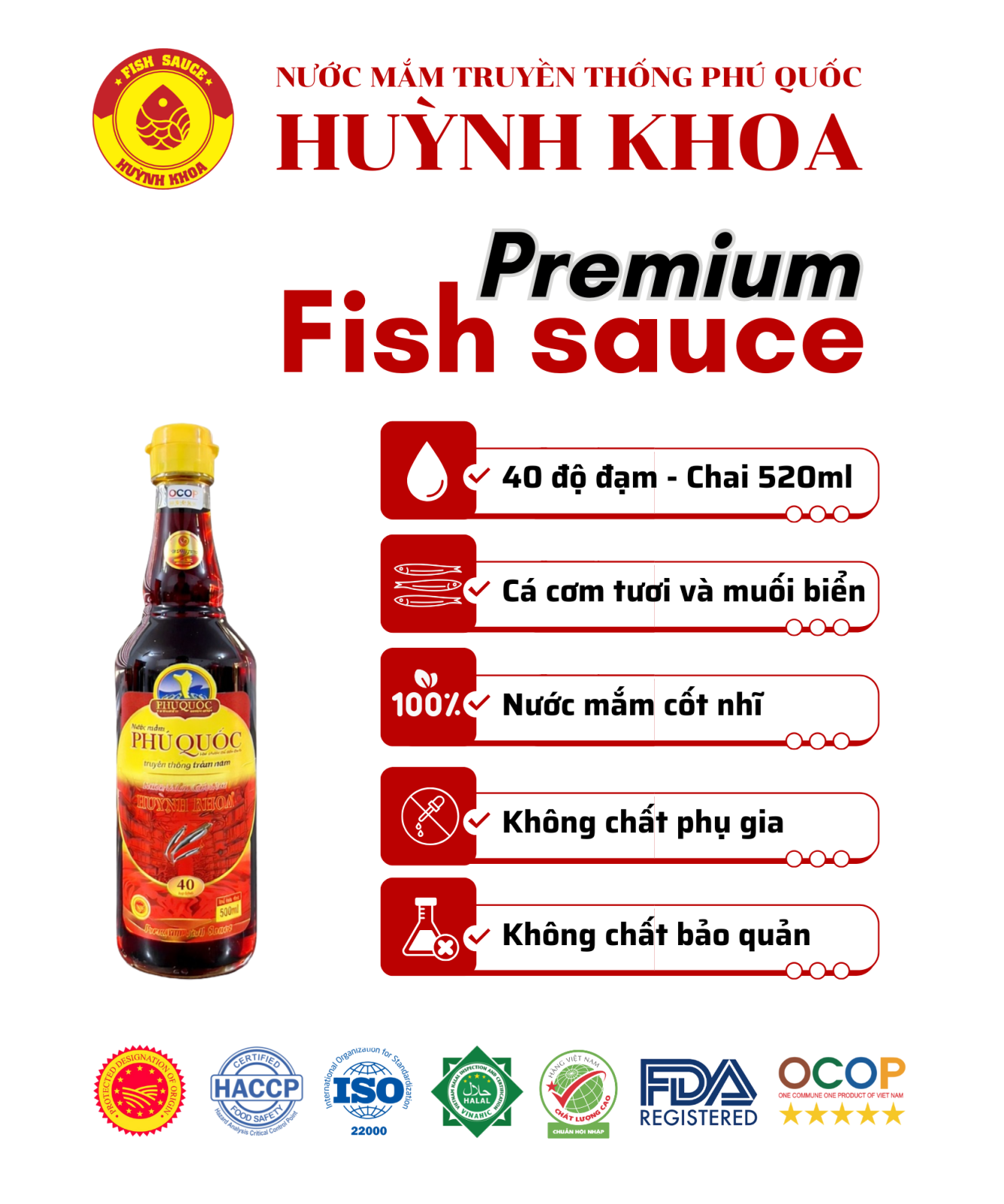 Nước Mắm Truyền Thống Cốt Nhĩ 40 đạm Chai 520ml