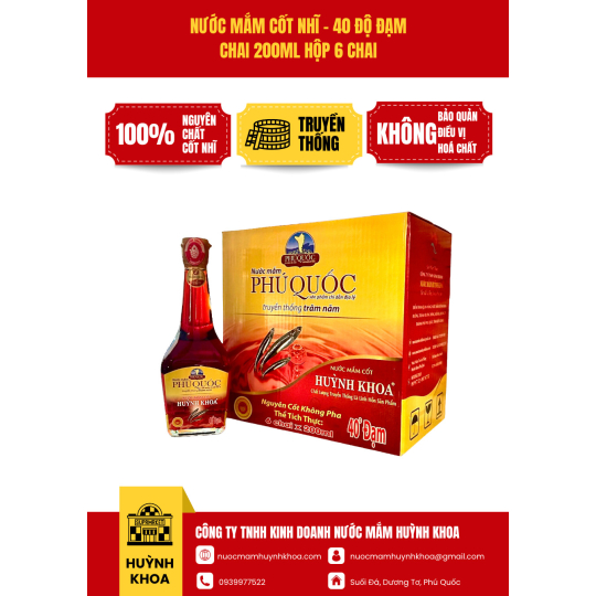 Nước mắm truyền thống Cốt Nhĩ 40 đạm Chai 200ml  và 205ml (Hộp 6 chai)