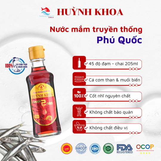 Nước Mắm Truyền Thống Cốt Nhĩ 45 Đạm Chai 200ml - 205ml (Hộp 6 chai)