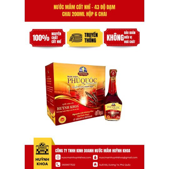 Nước Mắm Truyền Thống Cốt Nhĩ 43 Đạm Chai 200ml - 205ml (Hộp 6 chai)